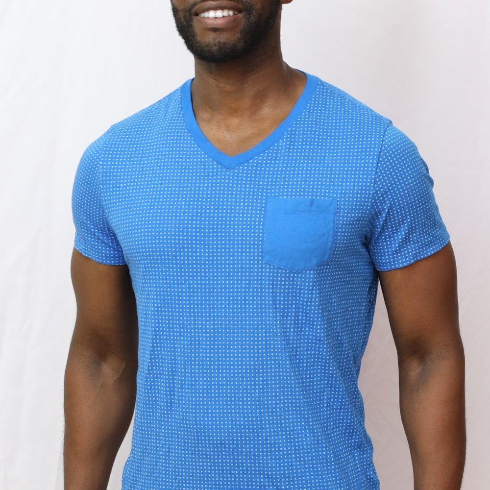 Express V-Neck Blue/White Shirt, Large